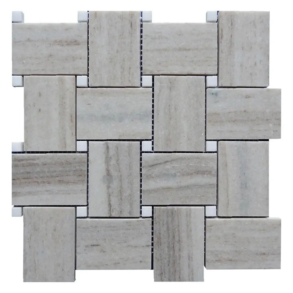 Light Beige with Soft Gray 11x11 Polished Basketweave Crystal Sand Thassoss Marble Mosaic Tile (5 pack, 4.13 sq ft/case) by Apollo Tile