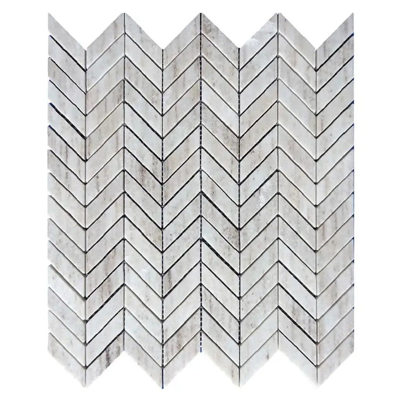 Frosted White with Gray Vein 11x13 Polished Chevron Crystal Sand Marble Mosaic Tile (5 pack, 4.9 sq ft/case) by Apollo Tile
