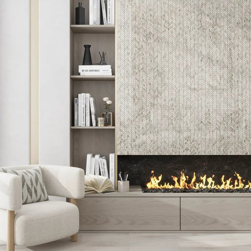 Frosted White with Gray Vein 11x13 Polished Chevron Crystal Sand Marble Mosaic Tile (5 pack, 4.9 sq ft/case) by Apollo Tile