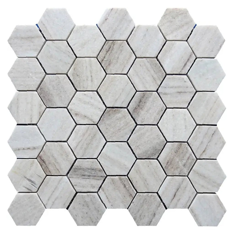 Soft White with Beige 12x12 Polished Hexagon Crystal Sand Marble Mosaic Tile (5 pack, 4.83 sq ft/case) by Apollo Tile