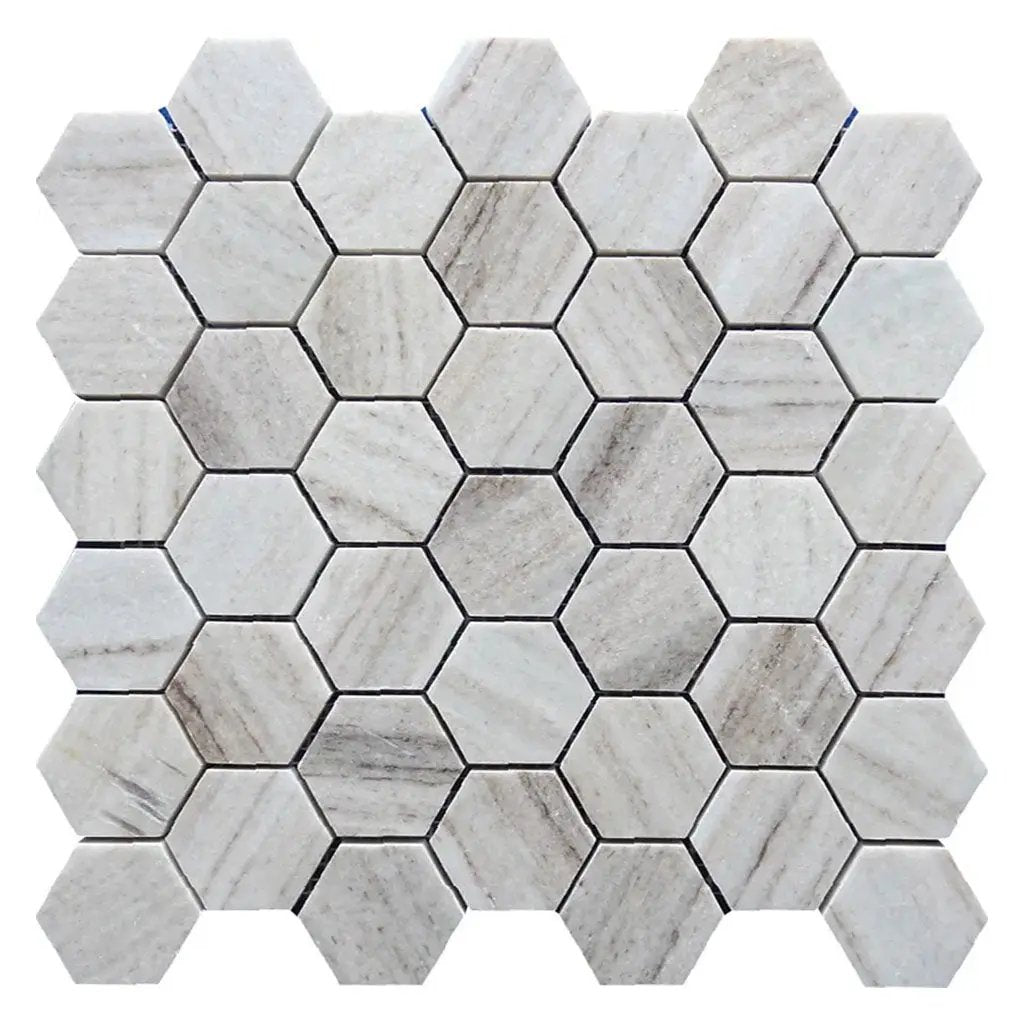 Soft White with Beige 12x12 Honed Hexagon Crystal Sand Marble Mosaic Tile (5 pack, 4.83 sq ft/case) by Apollo Tile