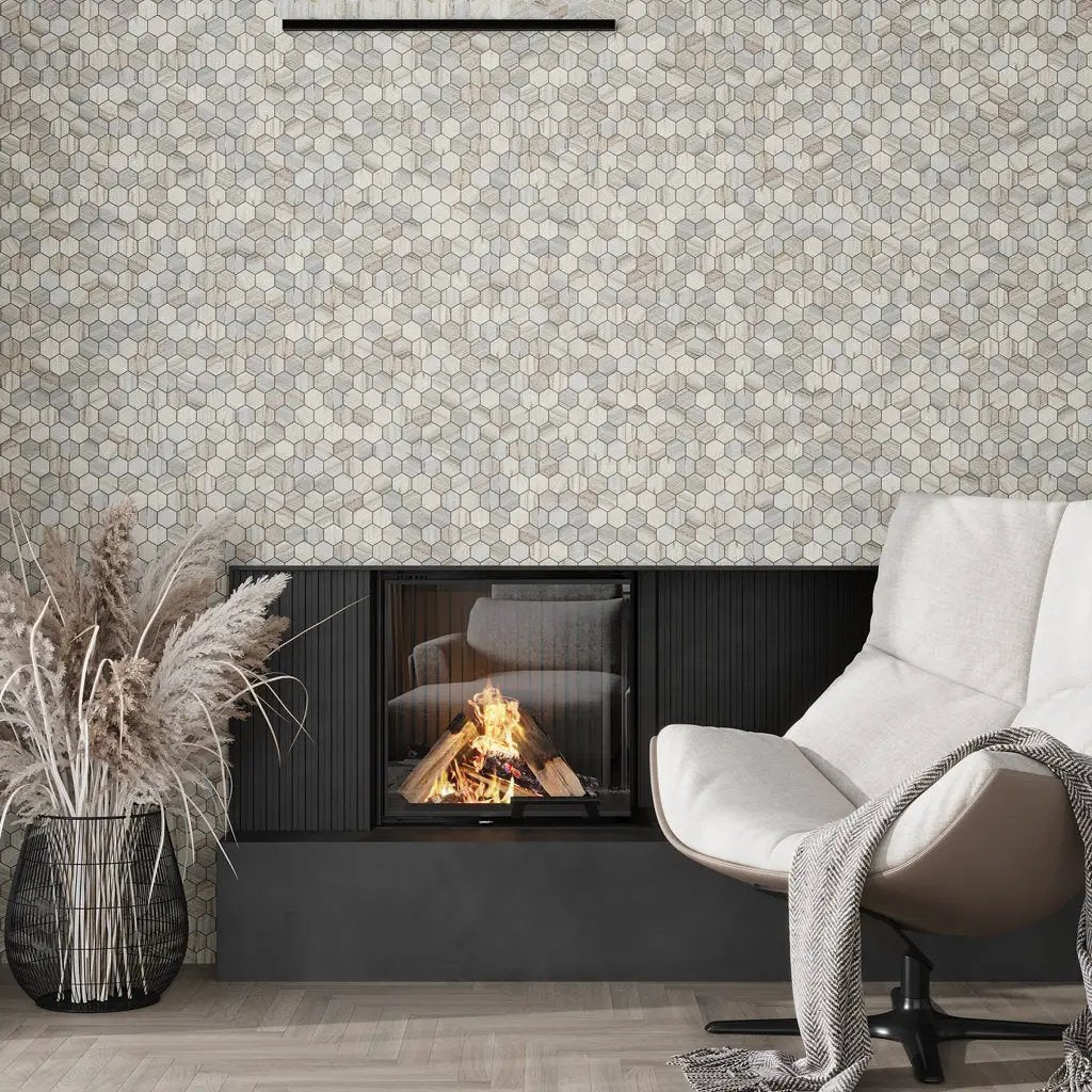 Soft White with Beige 12x12 Honed Hexagon Crystal Sand Marble Mosaic Tile (5 pack, 4.83 sq ft/case) by Apollo Tile
