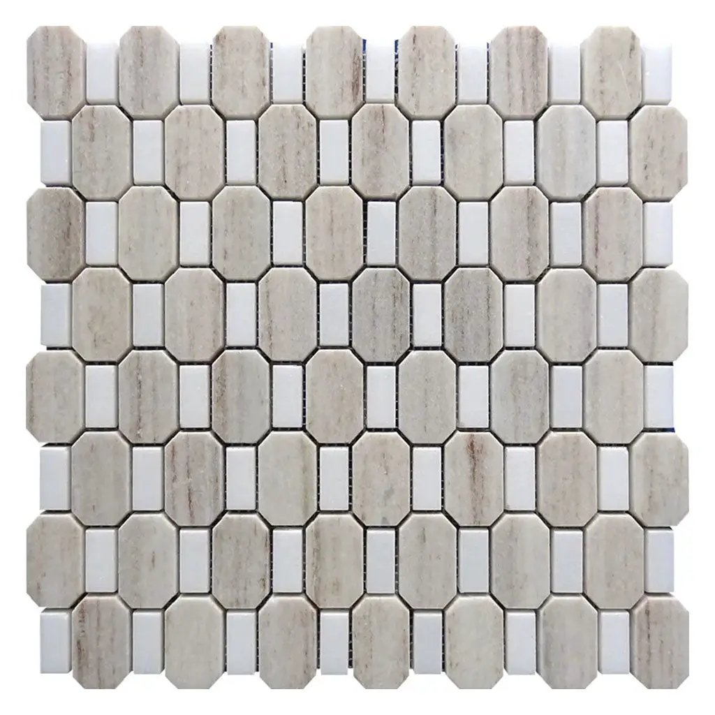 Crystal Sand Thassoss White 12x13 Polished Geometric Marble Mosaic Tile (5 pack, 5.59 sq ft/case) by Apollo Tile