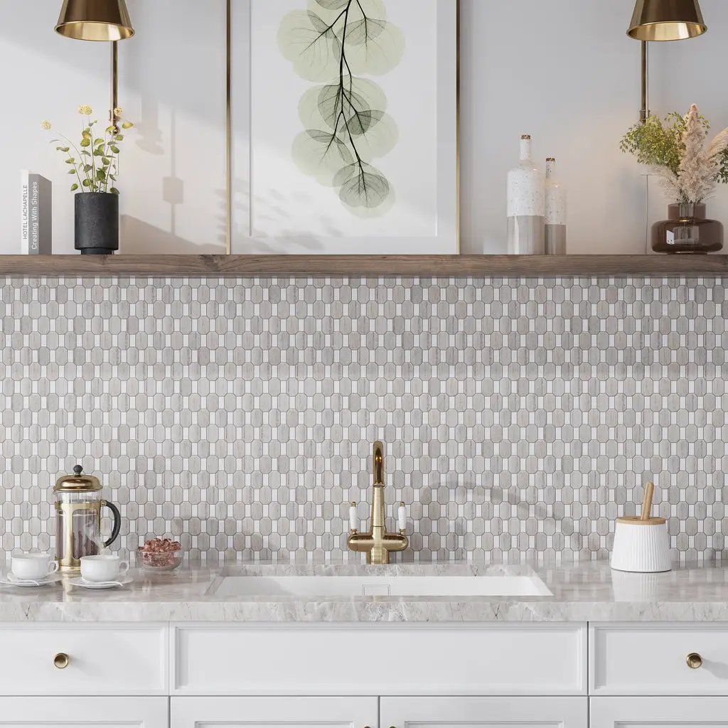 Crystal Sand Thassoss White 12x13 Polished Geometric Marble Mosaic Tile (5 pack, 5.59 sq ft/case) by Apollo Tile