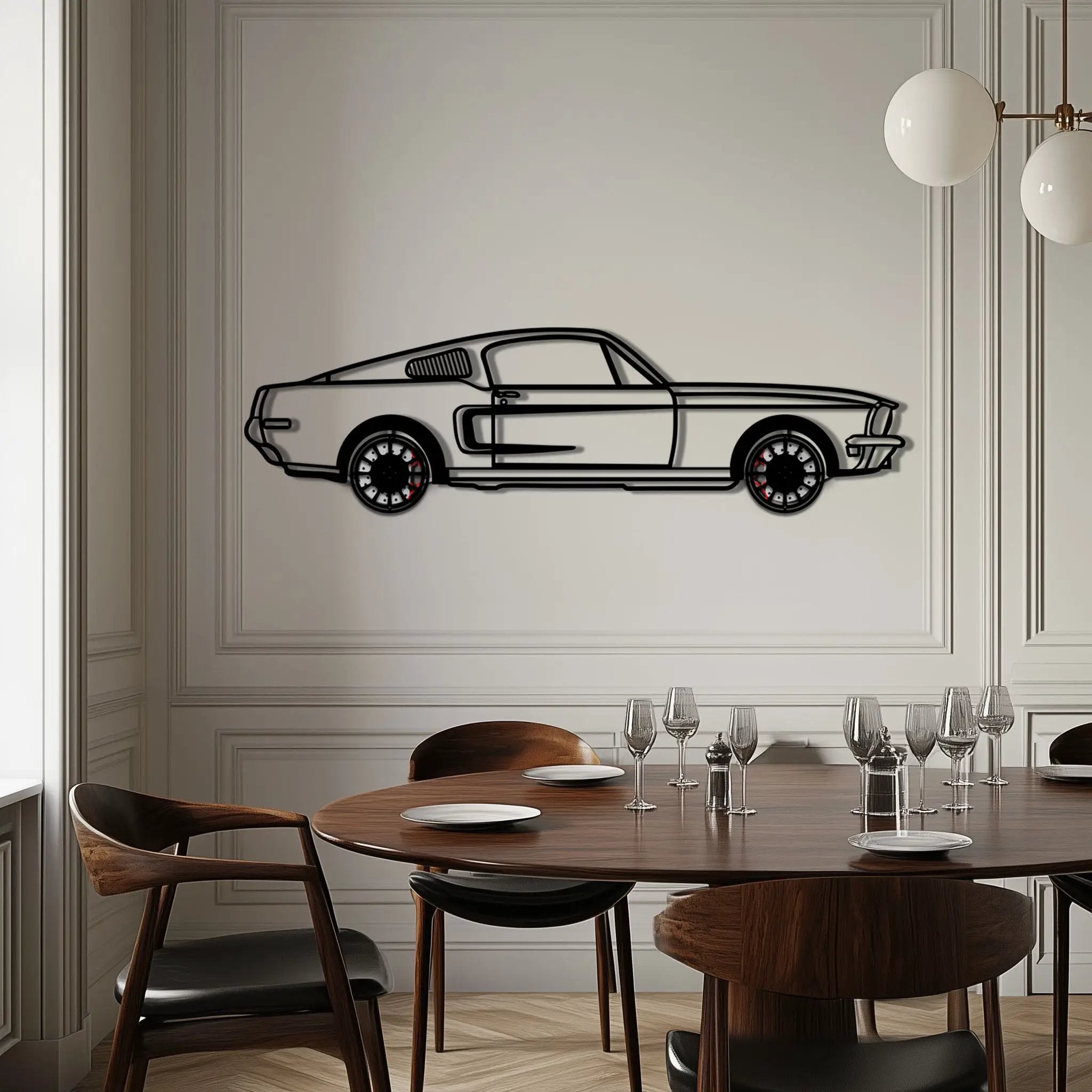 Ford Mustang GT Metal Car Wall Art with Rotating Wheels - Classic American Muscle Silhouette - Interactive Automotive Wall Decor - KAFMEKA137 by Enova Art