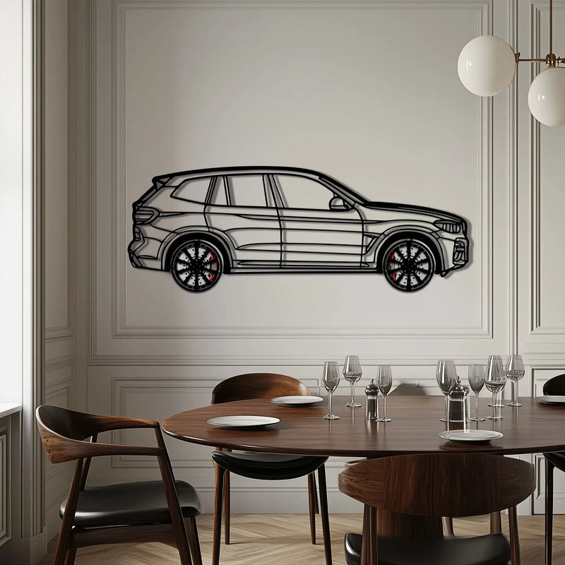 BMW X3 Metal Car Wall Art with Rotating Wheels - Modern SAV Silhouette Decor - Interactive Automotive Wall Art - KAFMEKA110 by Enova Art