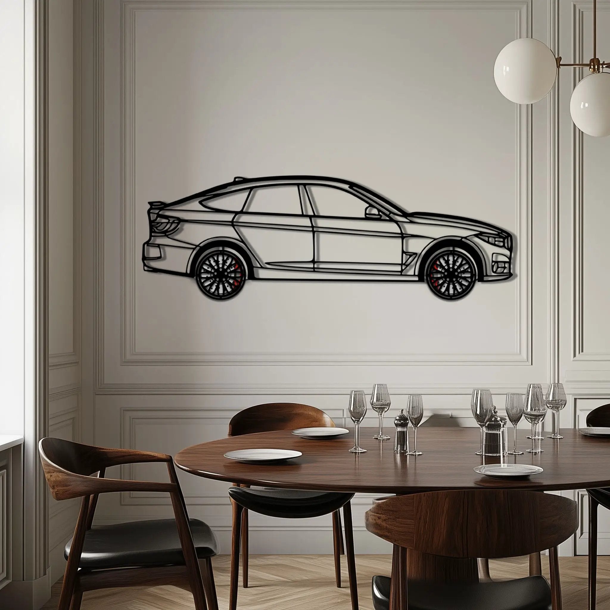 BMW 330 GT F34 Metal Car Wall Art with Rotating Wheels - Gran Turismo Silhouette Decor - Interactive Automotive Wall Art - KAFMEKA103 by Enova Art