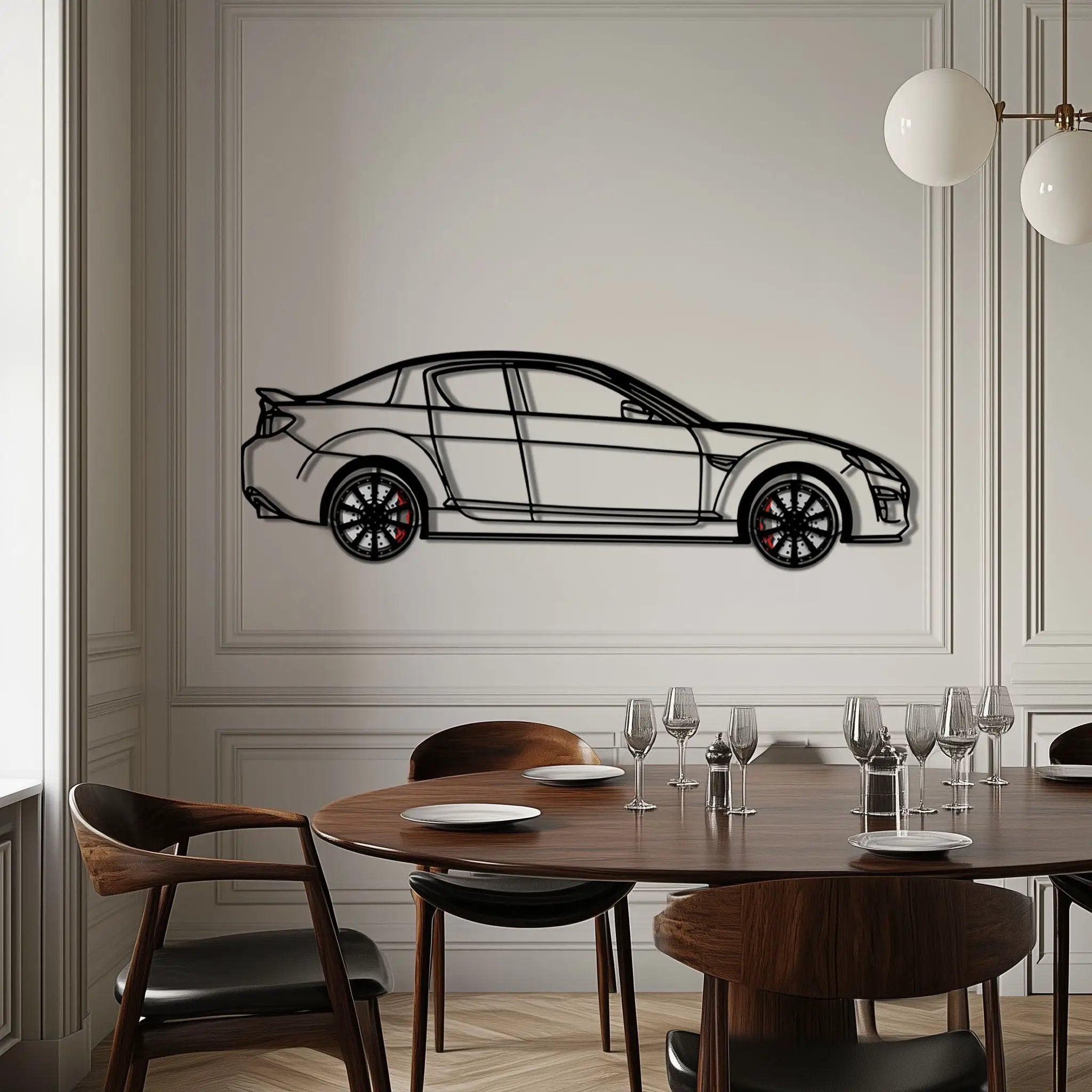 Mazda RX-8 Metal Car Wall Art with Rotating Wheels - Rotary Engine Silhouette - Interactive JDM Automotive Wall Decor - KAFMEKA148 by Enova Art
