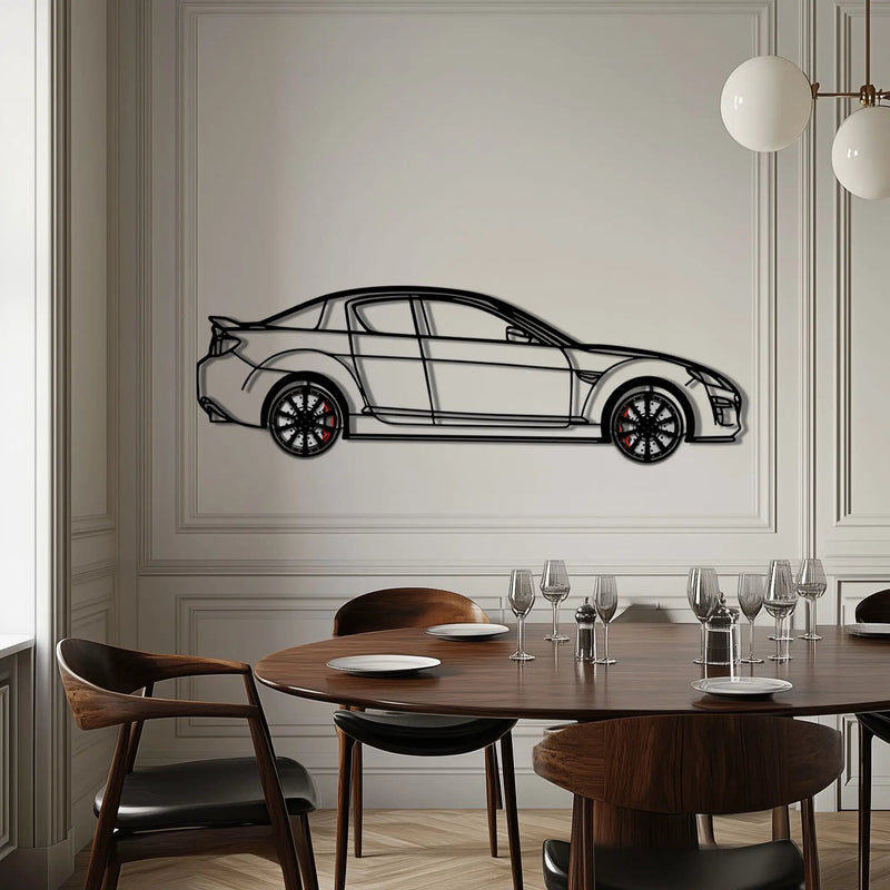 Mazda RX-8 Metal Car Wall Art with Rotating Wheels - Rotary Engine Silhouette - Interactive JDM Automotive Wall Decor - KAFMEKA148 by Enova Art