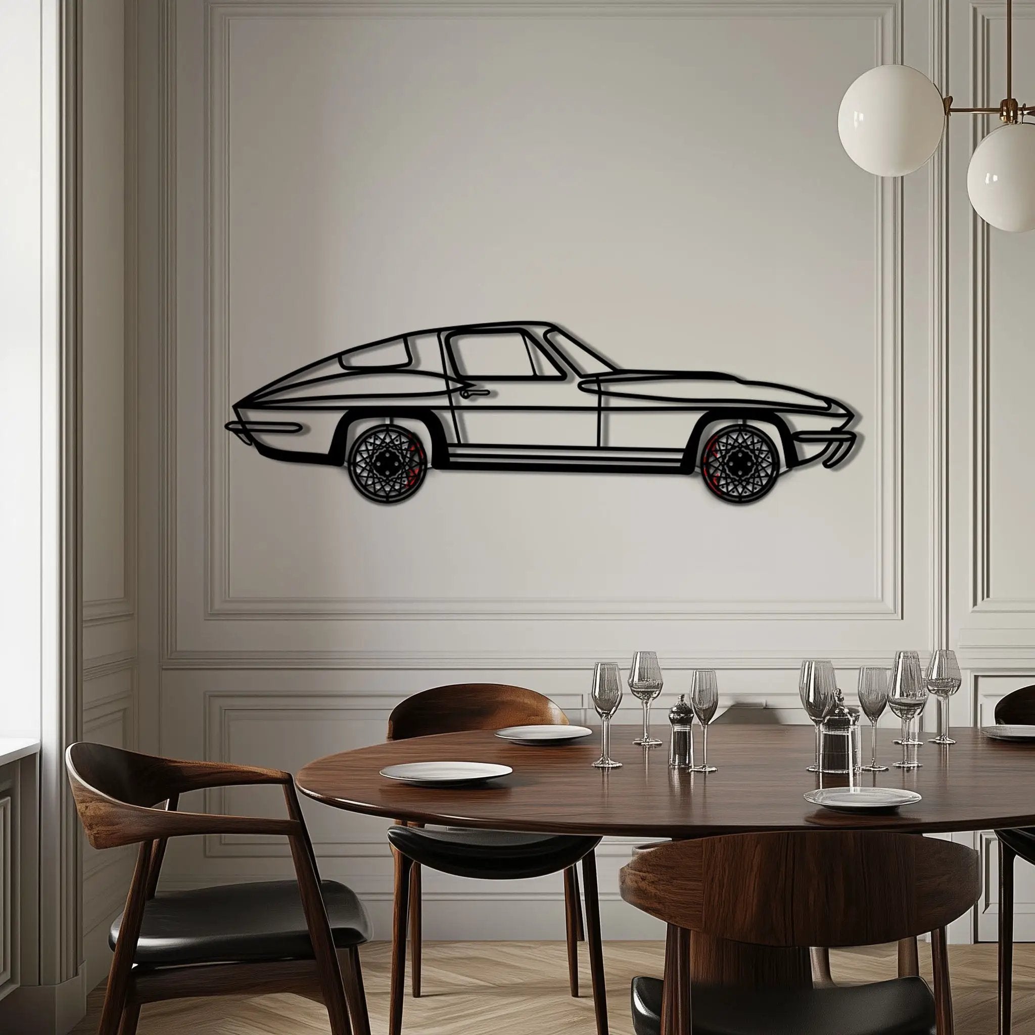 Chevrolet Corvette C3 Stingray Metal Car Wall Art with Rotating Wheels - Classic American Muscle Silhouette - Interactive Automotive Decor - KAFMEKA120 by Enova Art