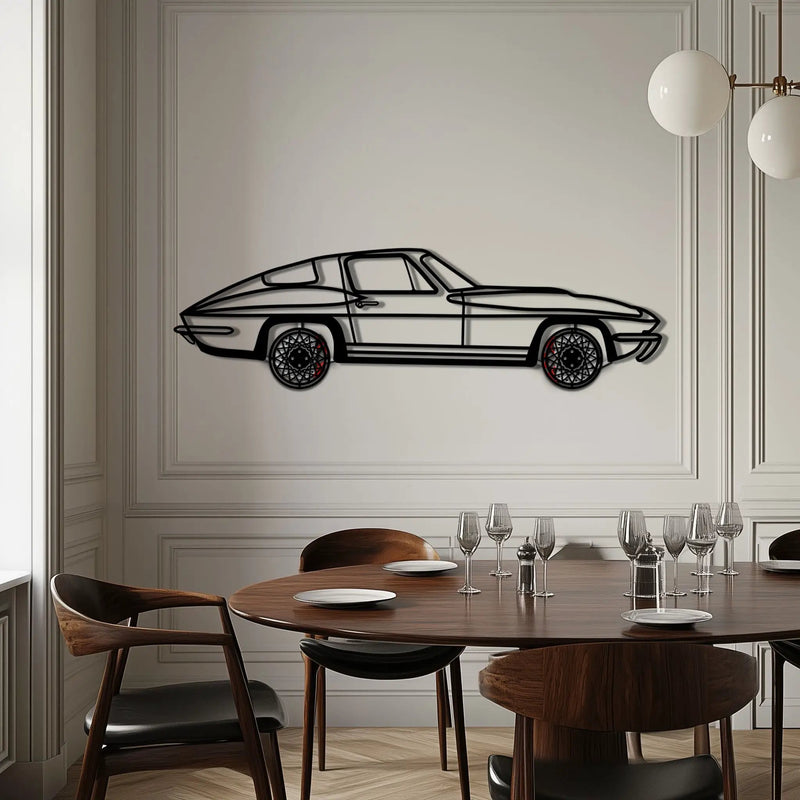 Chevrolet Corvette C3 Stingray Metal Car Wall Art with Rotating Wheels - Classic American Muscle Silhouette - Interactive Automotive Decor - KAFMEKA120 by Enova Art