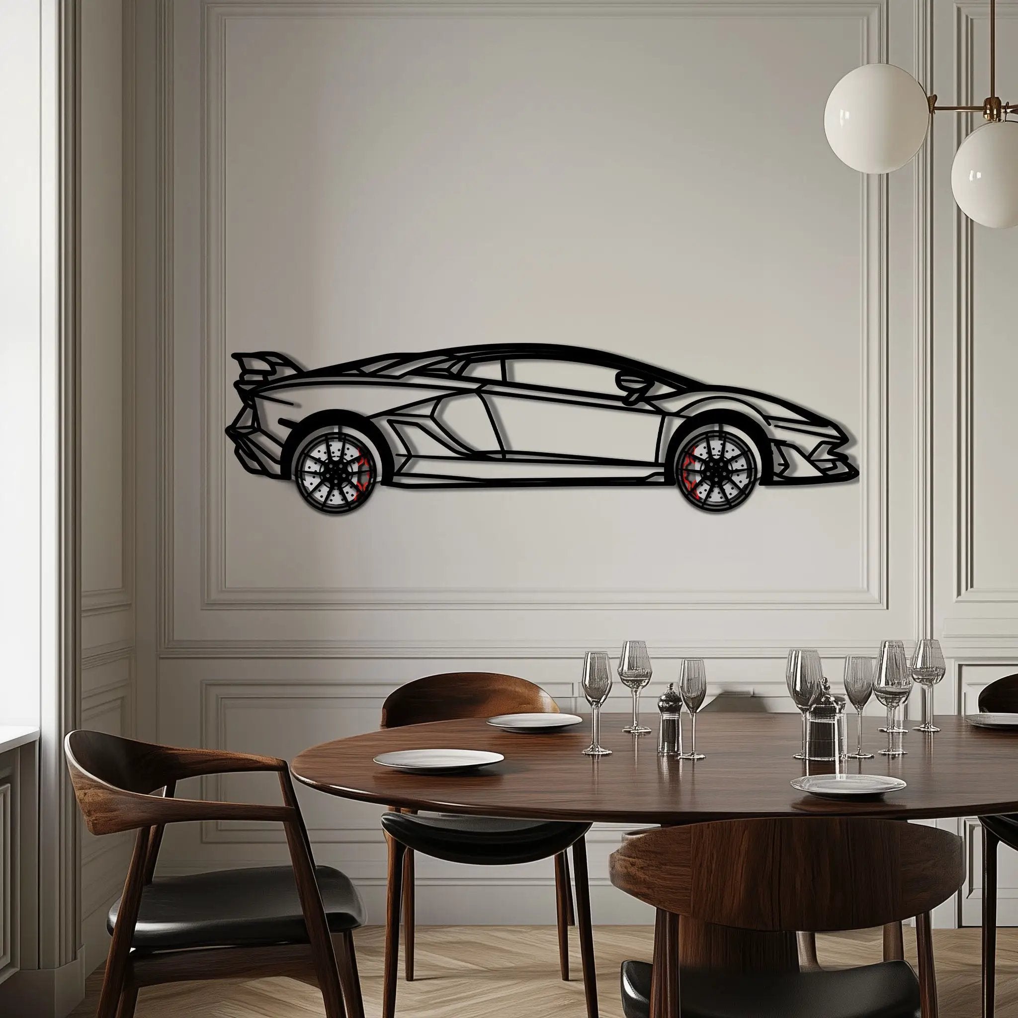 Lamborghini Aventador Metal Car Wall Art with Rotating Wheels - Italian V12 Hypercar Silhouette - Interactive Automotive Wall Decor - KAFMEKA145 by Enova Art