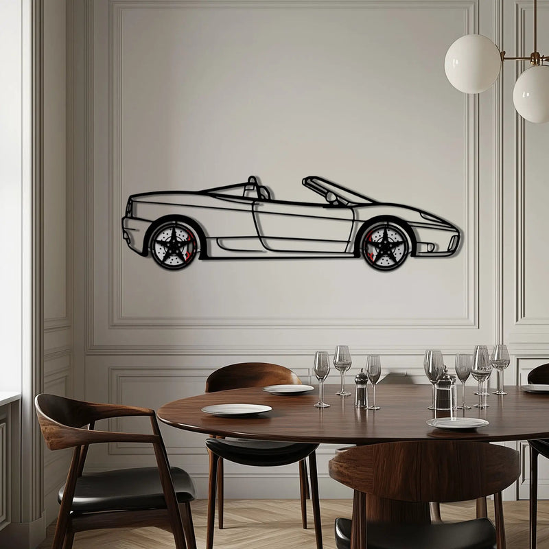 Ferrari 360 Spider Metal Car Wall Art with Rotating Wheels - Italian Convertible Supercar Silhouette - Interactive Automotive Wall Decor - KAFMEKA123 by Enova Art