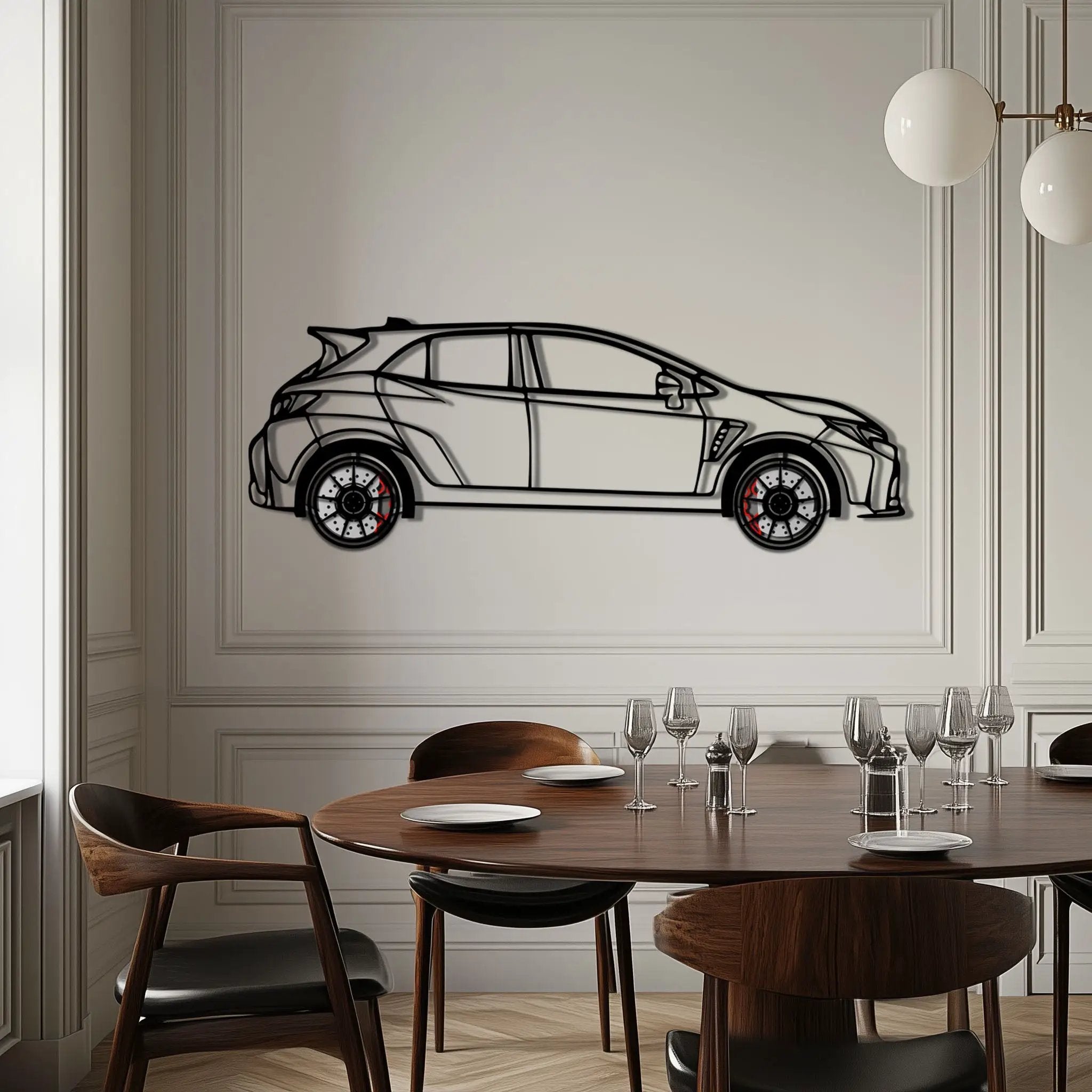 Toyota GR Corolla Metal Car Wall Art with Rotating Wheels - Rally-Inspired Hot Hatch Silhouette - Interactive JDM Automotive Decor - KAFMEKA158 by Enova Art