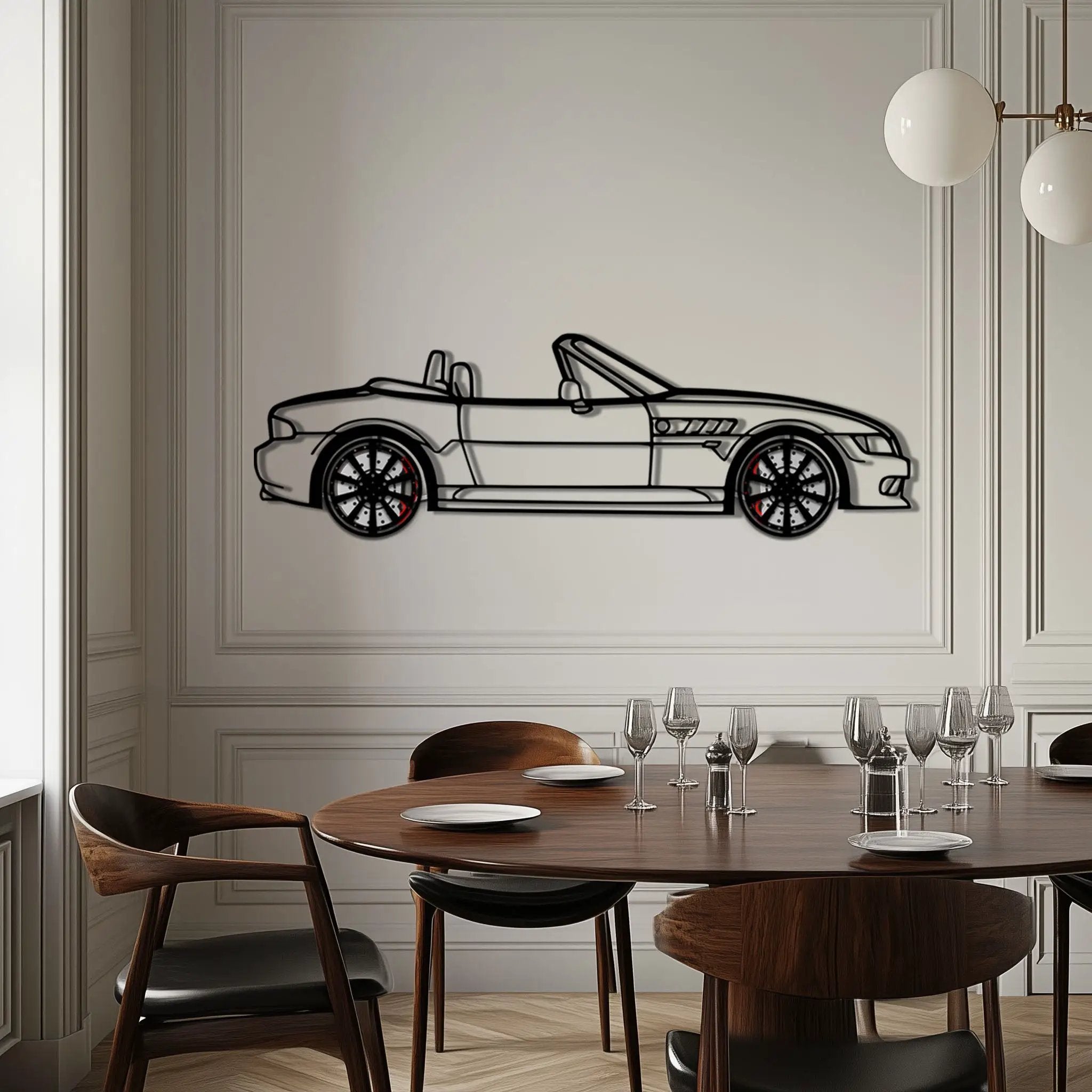 BMW Z3 Metal Car Wall Art with Rotating Wheels - Classic Roadster Silhouette Decor - Interactive Automotive Wall Art - KAFMEKA112 by Enova Art