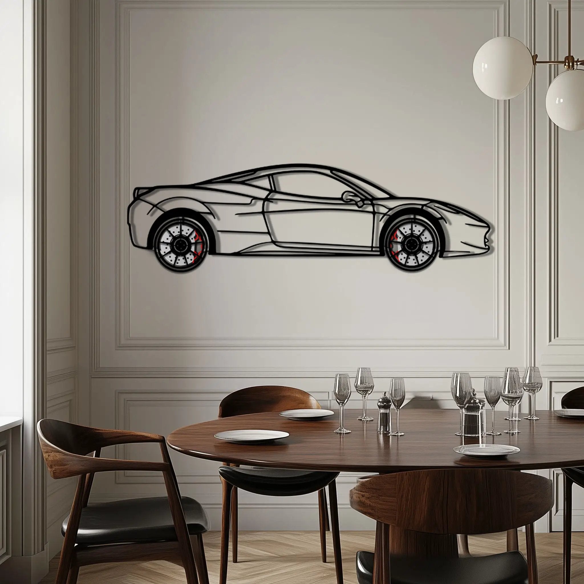 Ferrari 458 Italia Metal Car Wall Art with Rotating Wheels - V8 Supercar Silhouette Decor - Interactive Automotive Wall Art - KAFMEKA124 by Enova Art