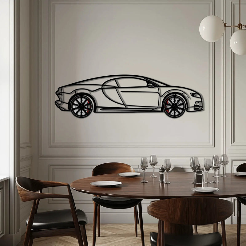 Bugatti Chiron Metal Car Wall Art with Rotating Wheels - Ultimate Hypercar Silhouette Decor - Interactive Automotive Wall Art - KAFMEKA116 by Enova Art