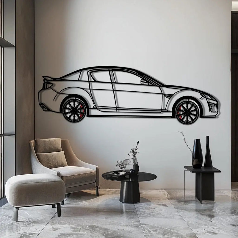 Mazda RX-8 Metal Car Wall Art with Rotating Wheels - Rotary Engine Silhouette - Interactive JDM Automotive Wall Decor - KAFMEKA148 by Enova Art