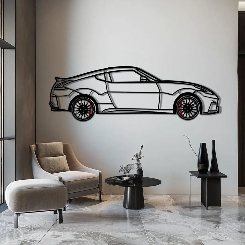 Nissan 350Z Metal Car Wall Art with Rotating Wheels - JDM Fairlady Z33 Silhouette - Interactive Automotive Wall Decor - KAFMEKA153 by Enova Art
