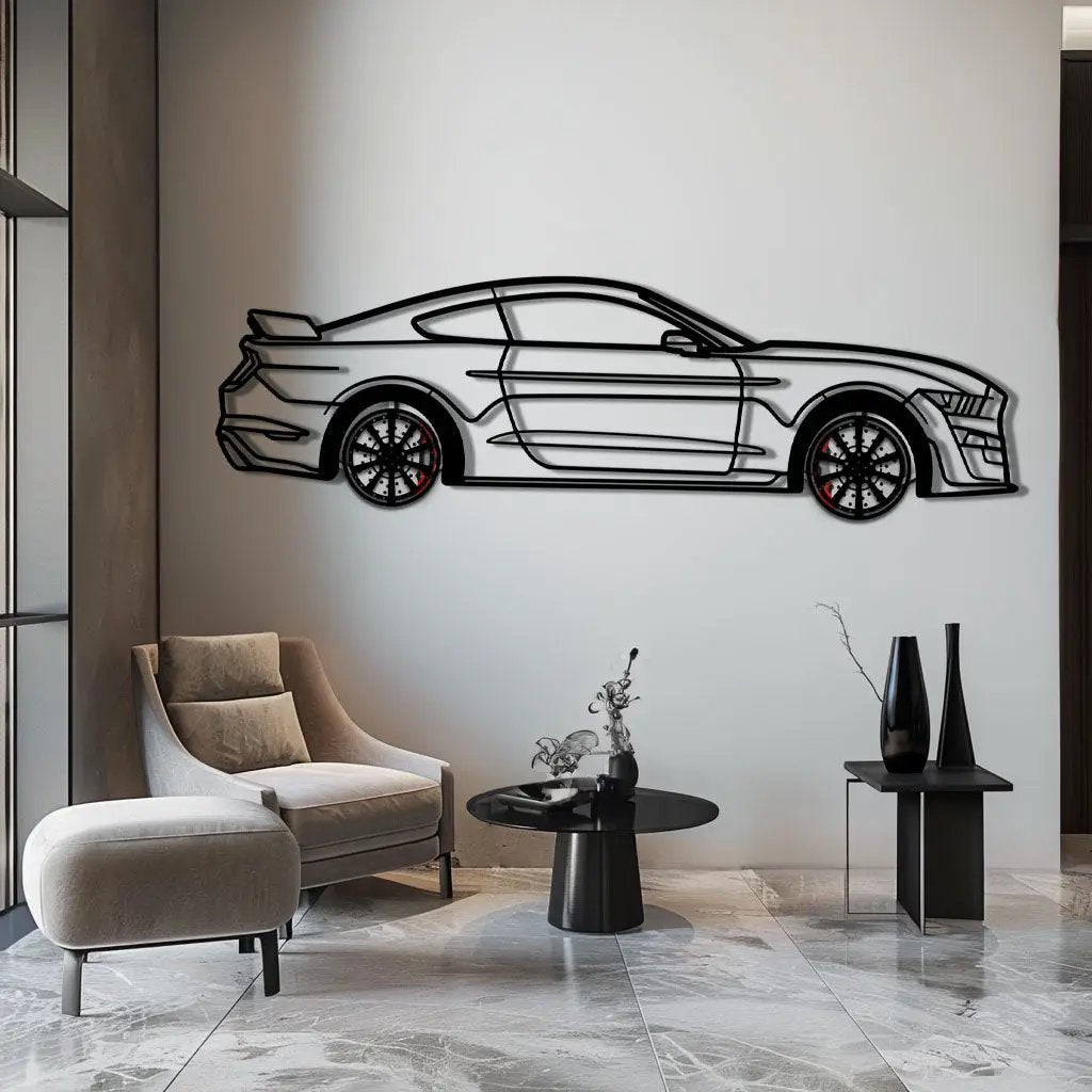 Ford Mustang Shelby GT500 Metal Car Wall Art with Rotating Wheels - Modern Muscle Silhouette Decor - Interactive Automotive Wall Art - KAFMEKA140 by Enova Art