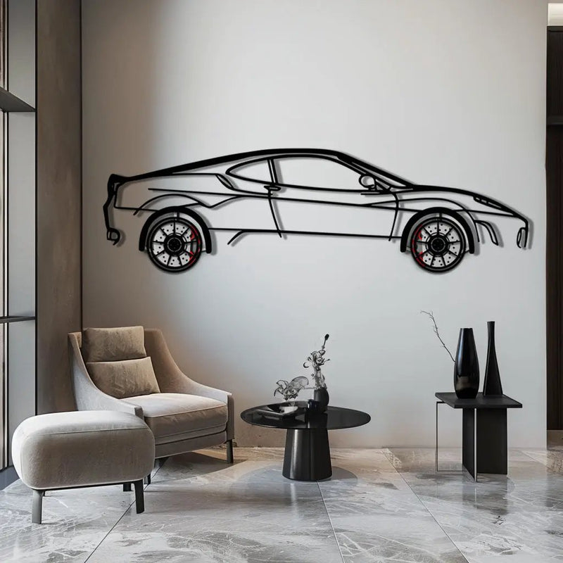 Ferrari F430 Metal Car Wall Art with Rotating Wheels - Italian V8 Supercar Silhouette - Interactive Automotive Wall Decor - KAFMEKA132 by Enova Art
