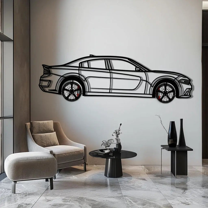 Dodge Charger SRT Metal Car Wall Art with Rotating Wheels - Modern American Muscle Silhouette - Interactive Automotive Wall Decor - KAFMEKA121 by Enova Art