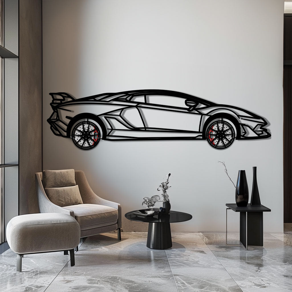 Lamborghini Aventador Metal Car Wall Art with Rotating Wheels - Italian V12 Hypercar Silhouette - Interactive Automotive Wall Decor - KAFMEKA145 by Enova Art
