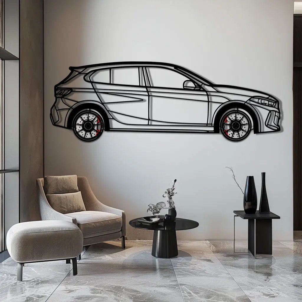 BMW 135i F40 Metal Car Wall Art with Rotating Wheels - M Performance Hatchback Silhouette - Interactive Automotive Decor - KAFMEKA102 by Enova Art