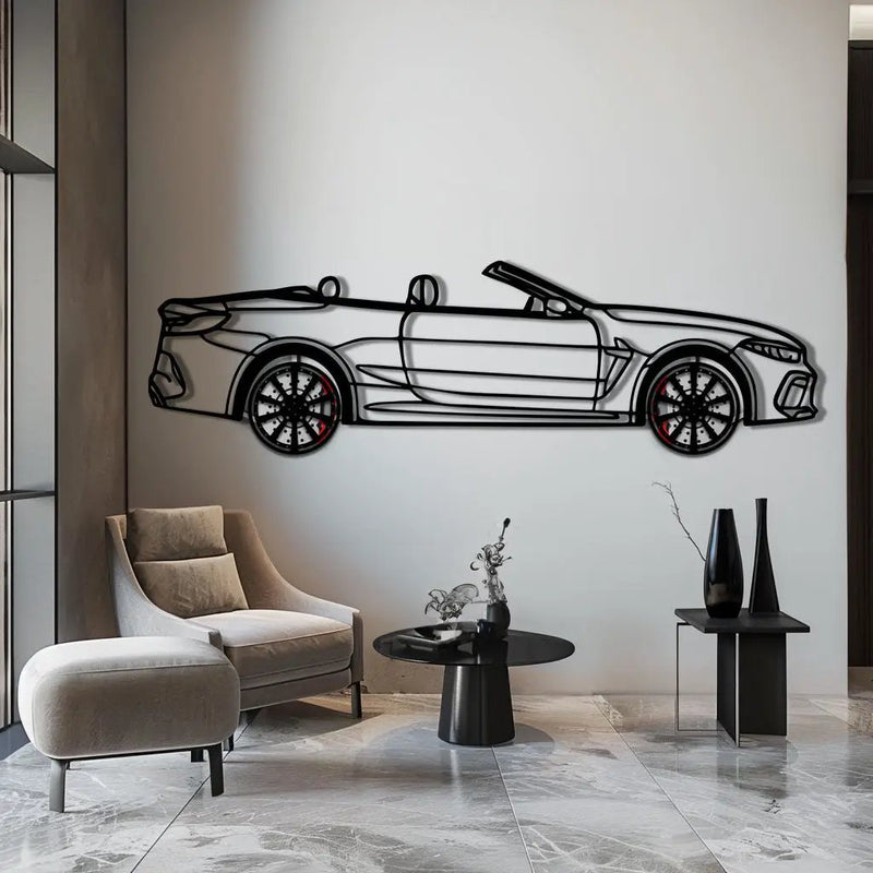 BMW M8 Competition Metal Car Wall Art with Rotating Wheels - M Power Luxury Silhouette - Interactive Automotive Wall Art - KAFMEKA109 by Enova Art