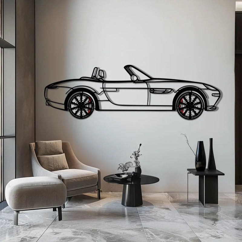 BMW Z8 Metal Car Wall Art with Rotating Wheels - Classic Luxury Roadster Silhouette - Interactive Automotive Wall Decor - KAFMEKA115 by Enova Art