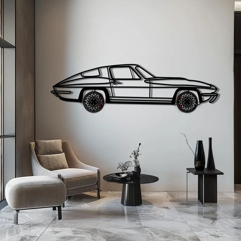 Chevrolet Corvette C3 Stingray Metal Car Wall Art with Rotating Wheels - Classic American Muscle Silhouette - Interactive Automotive Decor - KAFMEKA120 by Enova Art