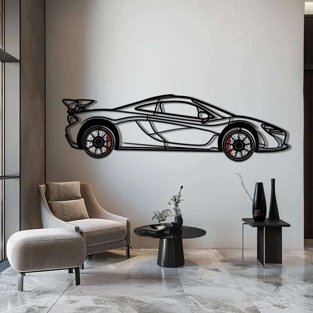 McLaren P1 Metal Car Wall Art with Rotating Wheels - Ultimate Hybrid Hypercar Silhouette - Interactive Automotive Wall Decor - KAFMEKA150 by Enova Art