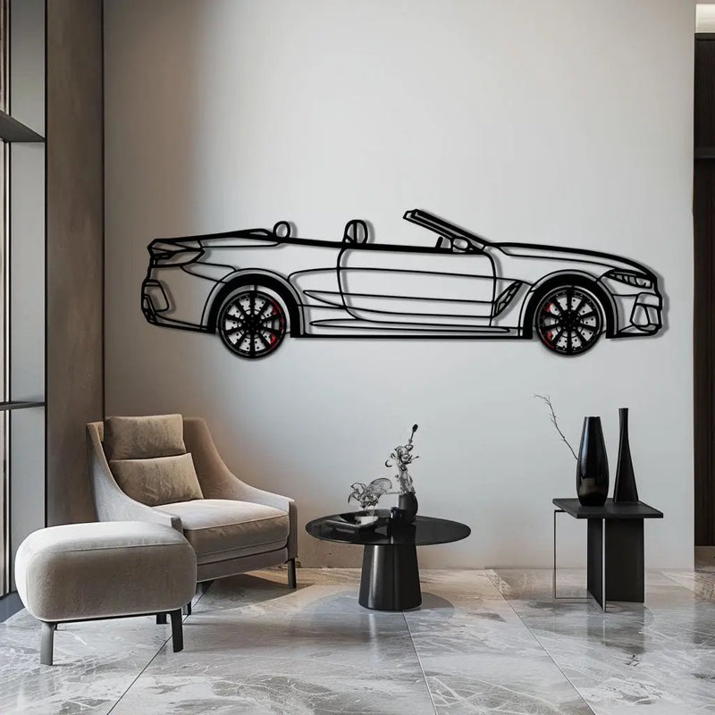 BMW 850i Metal Car Wall Art with Rotating Wheels - Luxury Grand Tourer Silhouette - Interactive Automotive Wall Decor - KAFMEKA105 by Enova Art