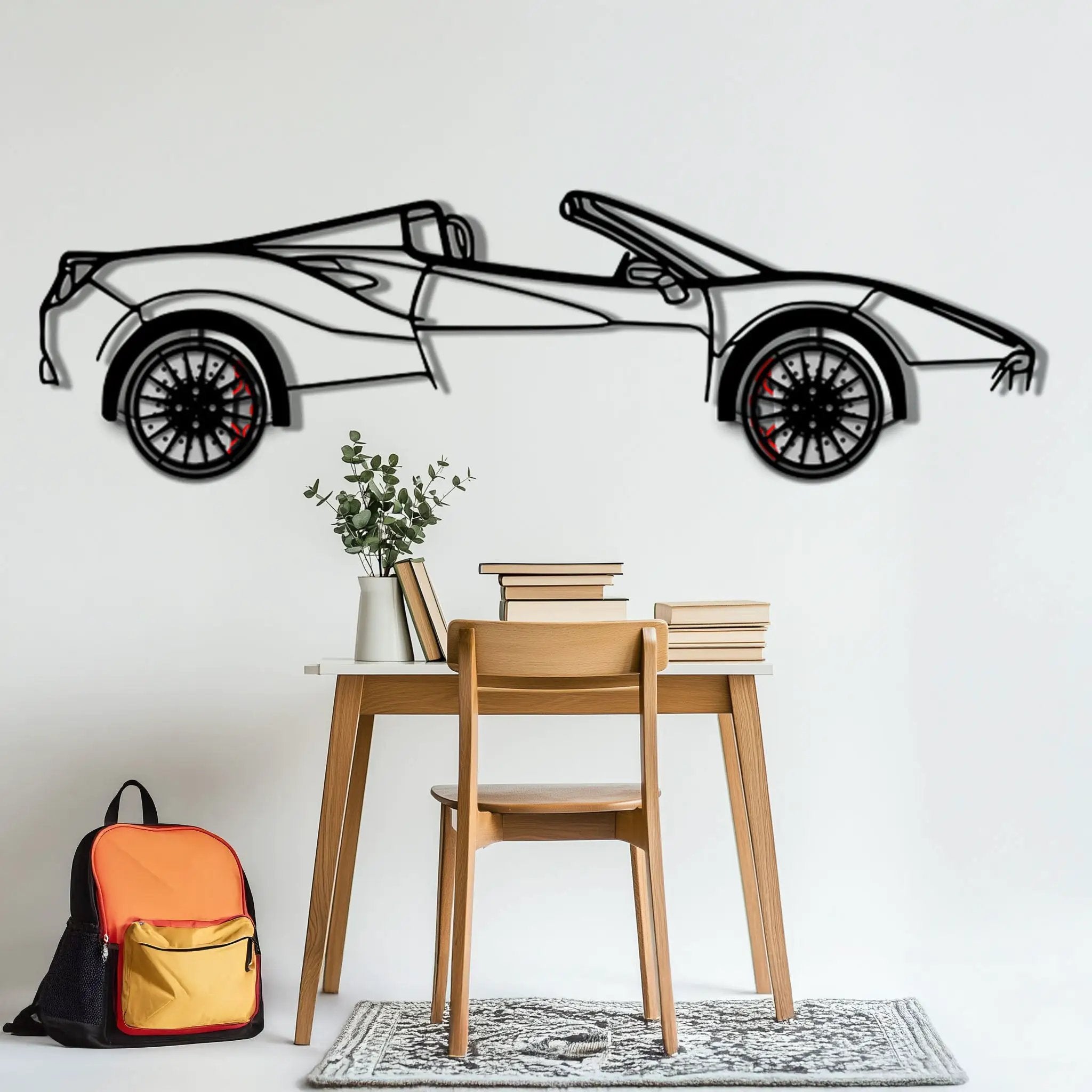 Ferrari 488 Spider Metal Car Wall Art with Rotating Wheels - Italian Twin-Turbo V8 Silhouette - Interactive Automotive Wall Decor - KAFMEKA126 by Enova Art