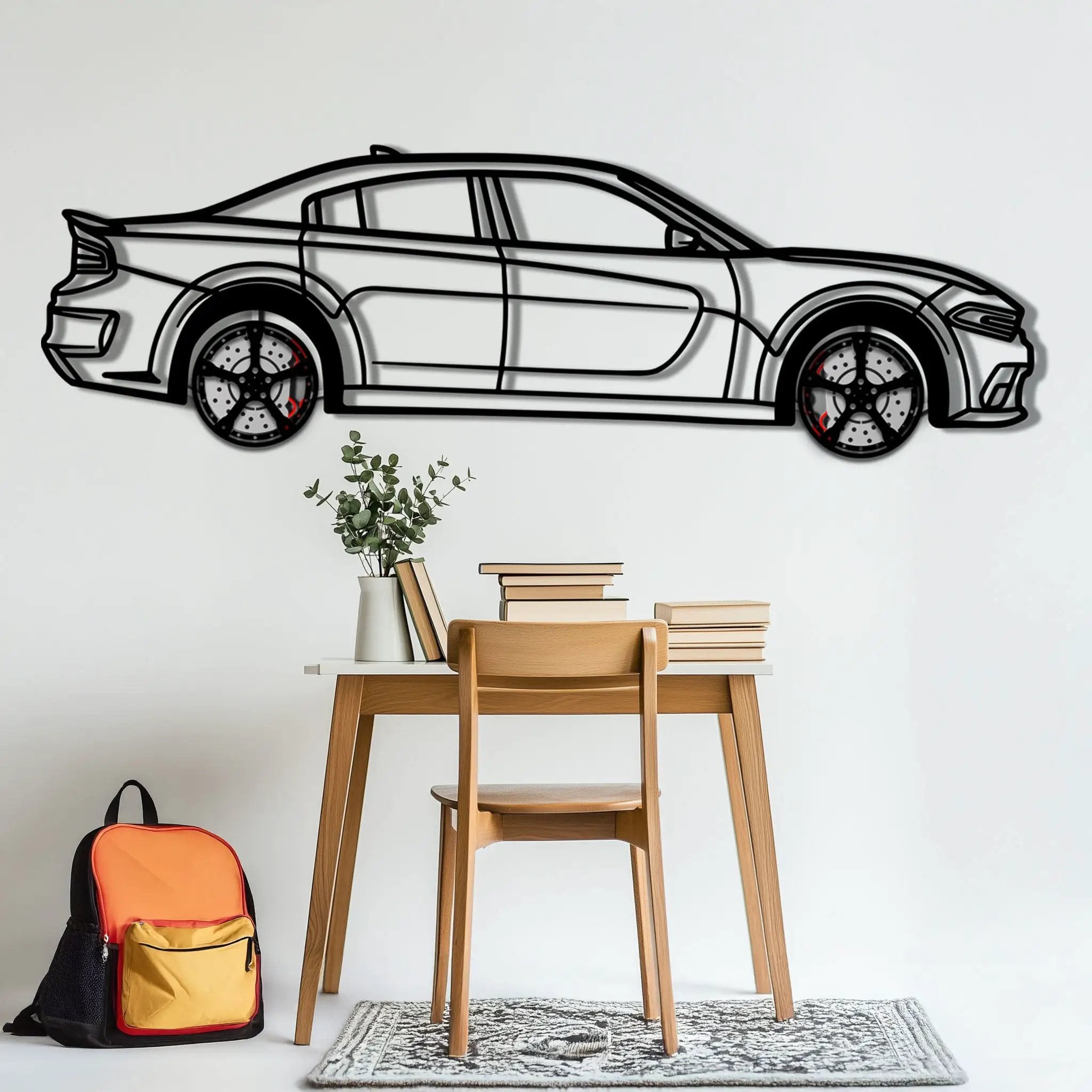 Dodge Charger SRT Metal Car Wall Art with Rotating Wheels - Modern American Muscle Silhouette - Interactive Automotive Wall Decor - KAFMEKA121 by Enova Art