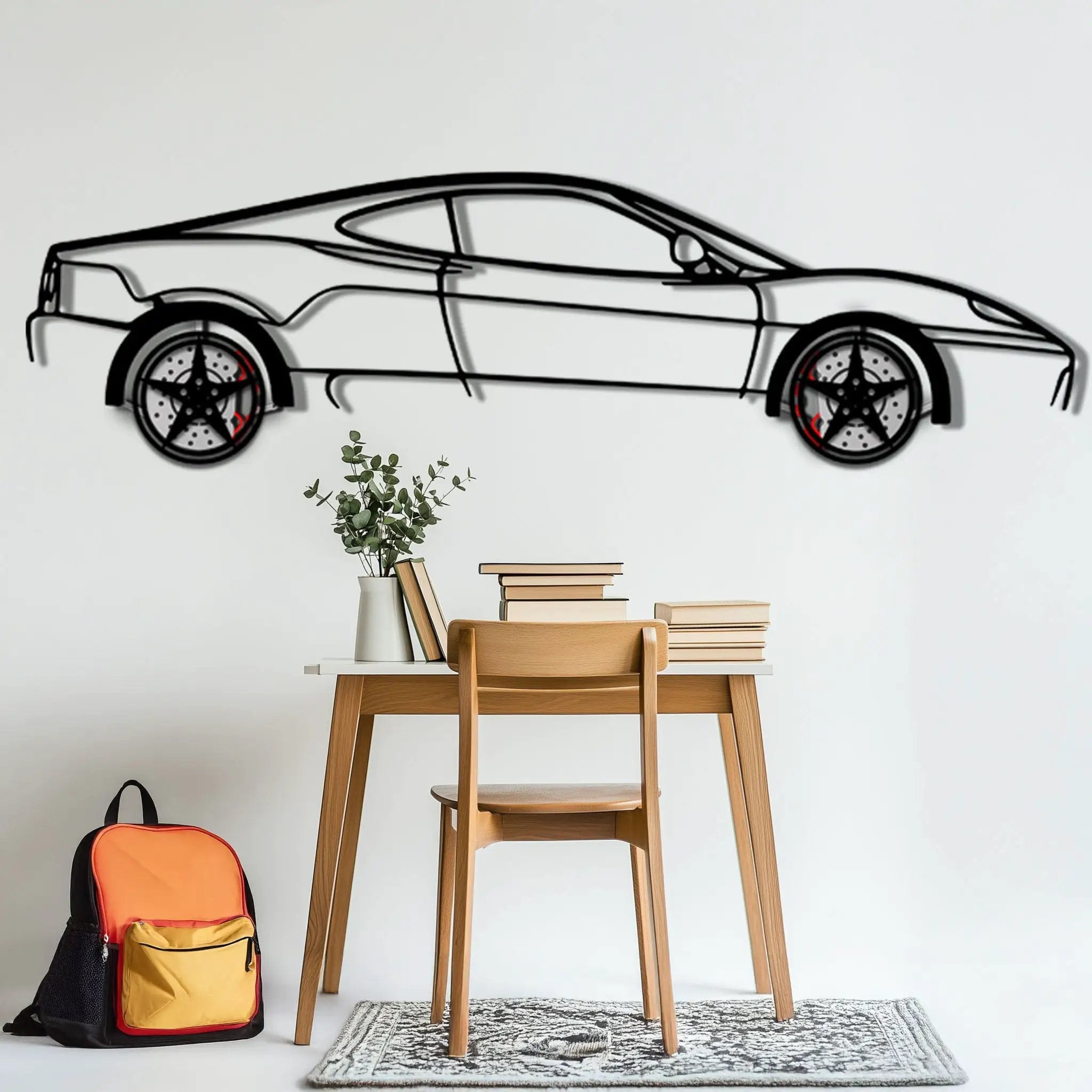 Ferrari 360 Modena Metal Car Wall Art with Rotating Wheels - Italian V8 Supercar Silhouette - Interactive Automotive Decor - KAFMEKA122 by Enova Art