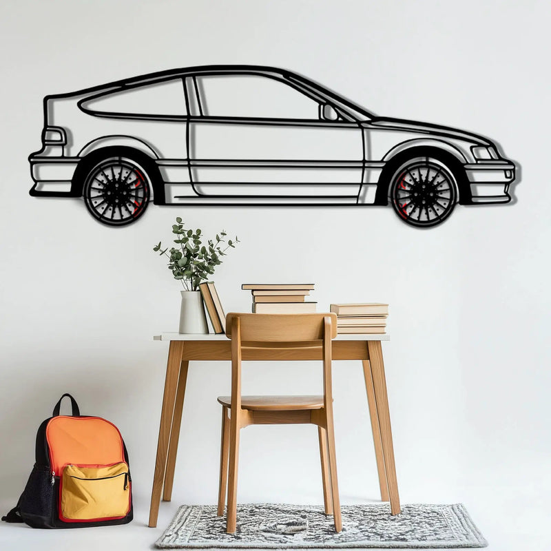 1990 Honda CRX Metal Car Wall Art with Rotating Wheels - JDM Classic Silhouette - Interactive Automotive Wall Decor - KAFMEKA144 by Enova Art