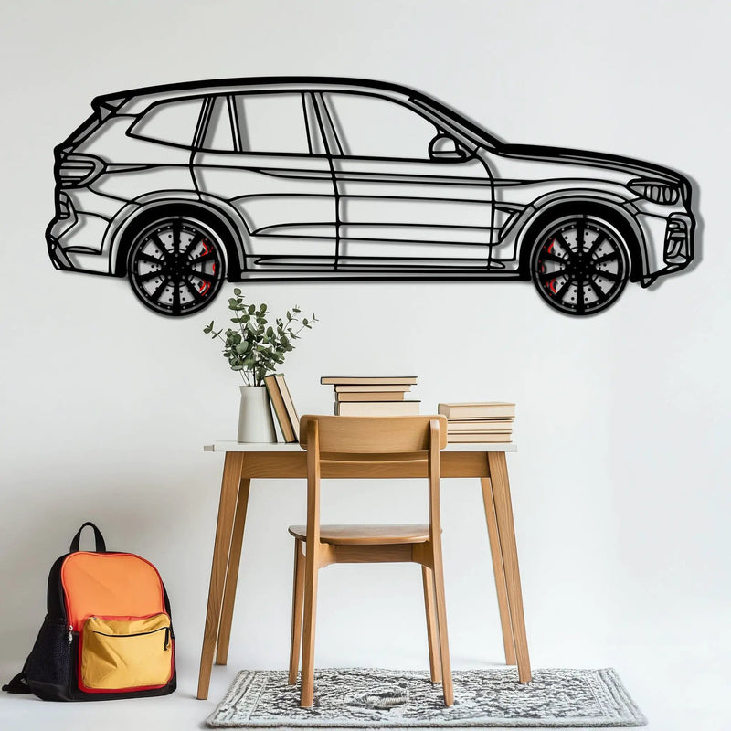 BMW X3 Metal Car Wall Art with Rotating Wheels - Modern SAV Silhouette Decor - Interactive Automotive Wall Art - KAFMEKA110 by Enova Art