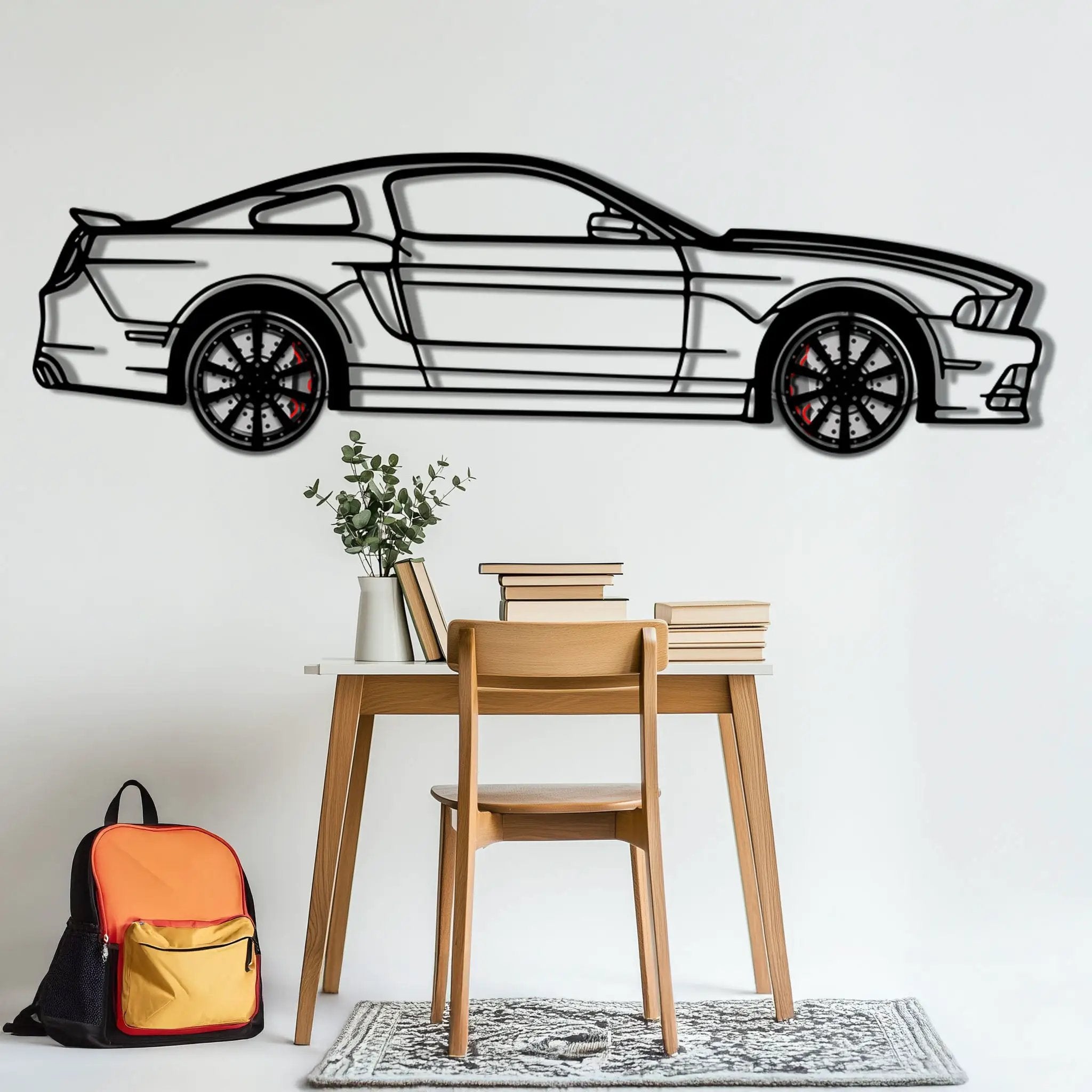 2013 Ford Mustang GT Metal Car Wall Art with Rotating Wheels - S197 Modern Muscle Silhouette - Interactive Automotive Wall Decor- KAFMEKA141 by Enova Art