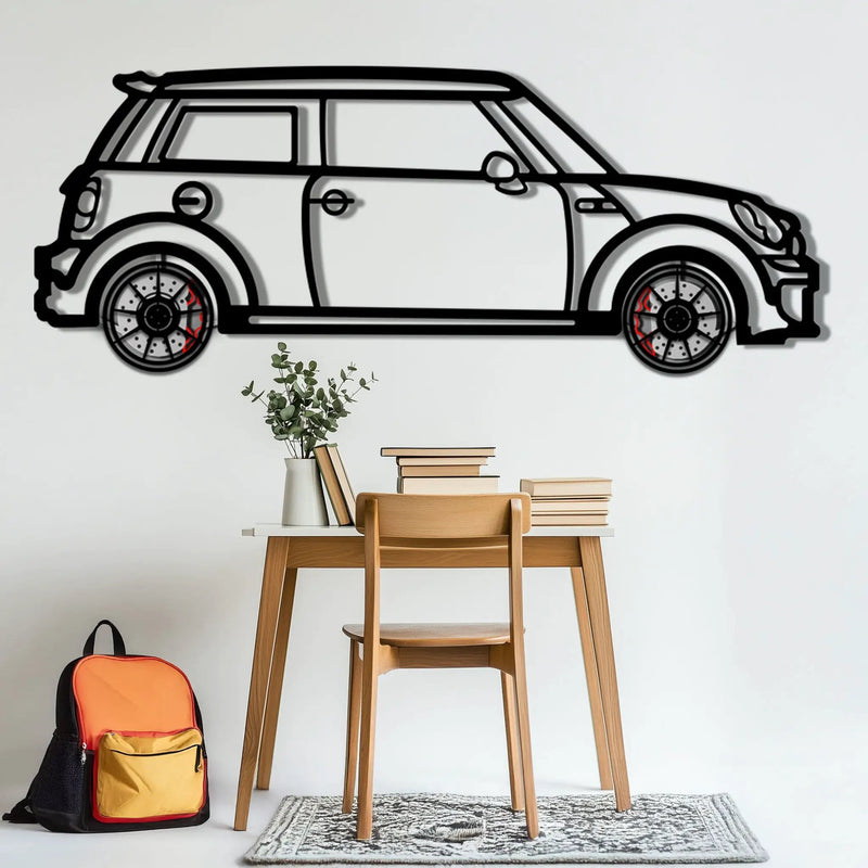 Mini Cooper Metal Car Wall Art with Rotating Wheels - Iconic British Compact Silhouette - Interactive Automotive Wall Decor - KAFMEKA151 by Enova Art
