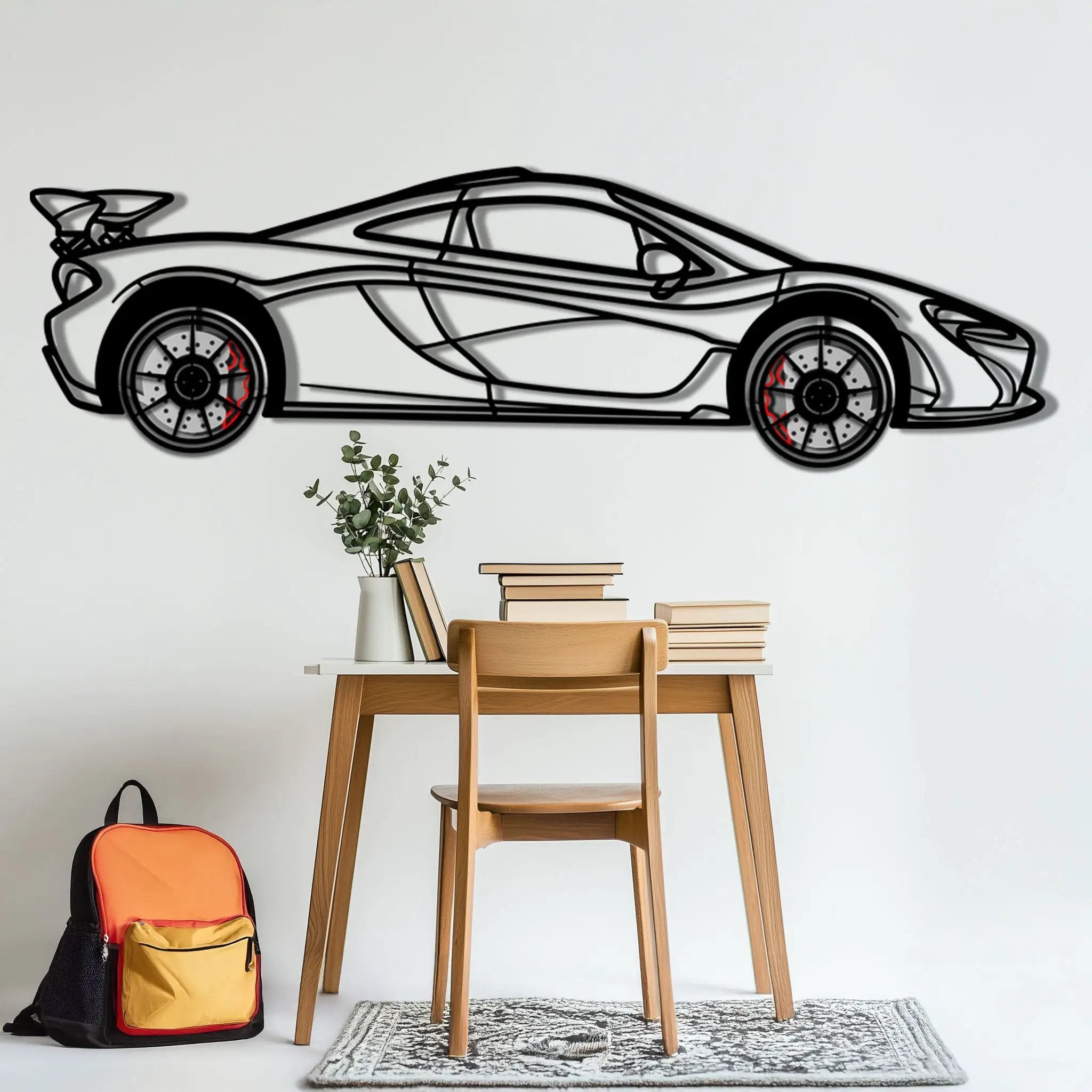 McLaren P1 Metal Car Wall Art with Rotating Wheels - Ultimate Hybrid Hypercar Silhouette - Interactive Automotive Wall Decor - KAFMEKA150 by Enova Art