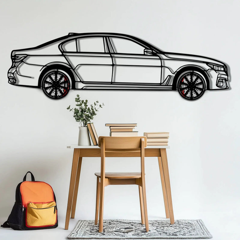 BMW 750i Metal Car Wall Art with Rotating Wheels - Luxury Executive Sedan Silhouette - Interactive Automotive Wall Decor - KAFMEKA104 by Enova Art