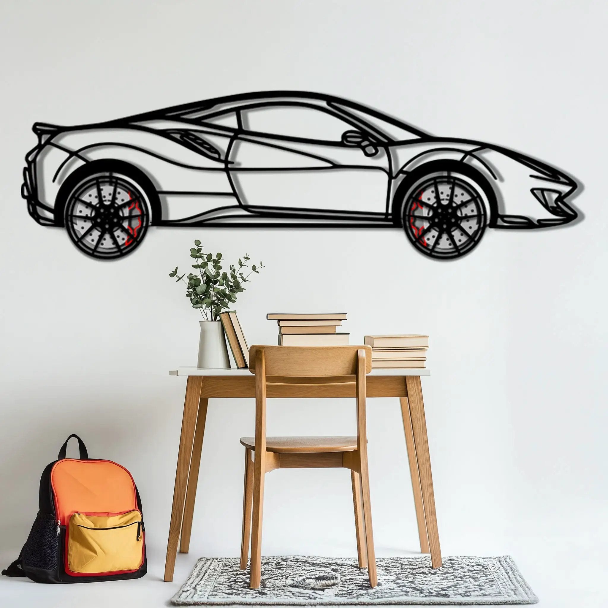 Ferrari 488 Pista Metal Car Wall Art with Rotating Wheels - Track-Focused Italian V8 Silhouette - Interactive Automotive Wall Decor - KAFMEKA128 by Enova Art