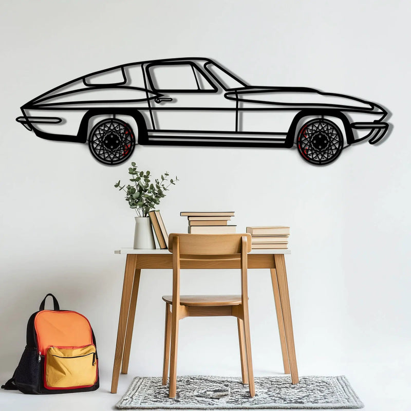 Chevrolet Corvette C3 Stingray Metal Car Wall Art with Rotating Wheels - Classic American Muscle Silhouette - Interactive Automotive Decor - KAFMEKA120 by Enova Art