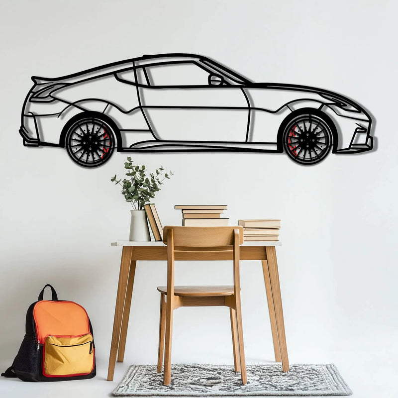 Nissan 350Z Metal Car Wall Art with Rotating Wheels - JDM Fairlady Z33 Silhouette - Interactive Automotive Wall Decor - KAFMEKA153 by Enova Art