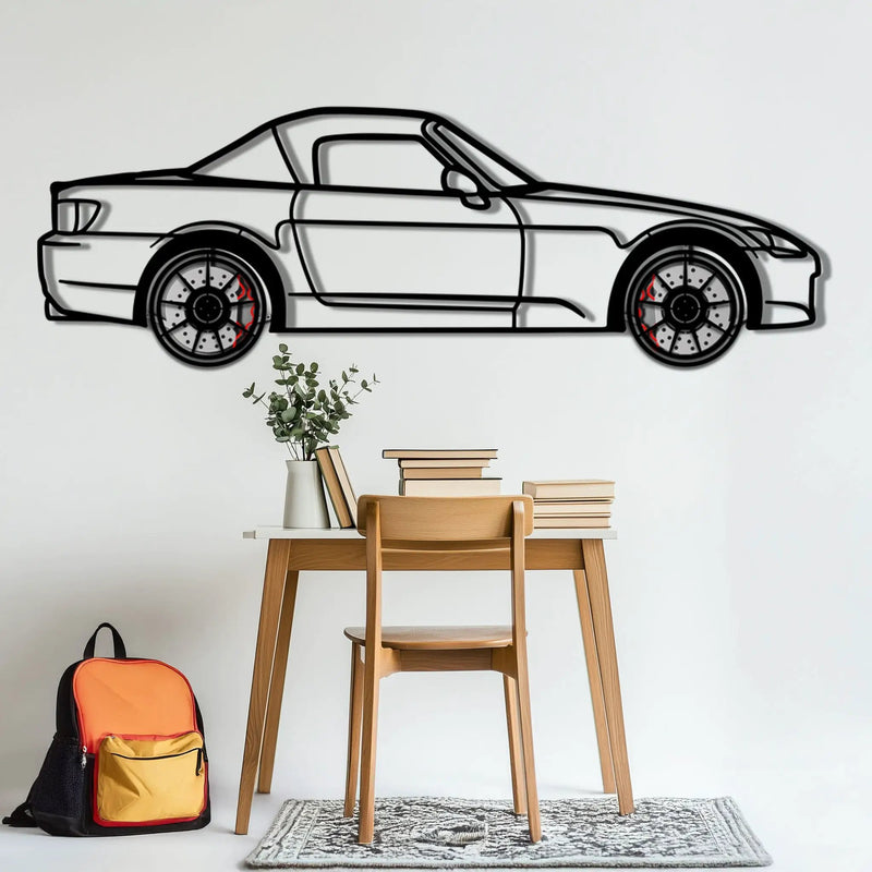 Honda S2000 Metal Car Wall Art with Rotating Wheels - JDM Roadster Silhouette - Interactive Automotive Wall Decor - KAFMEKA143 by Enova Art