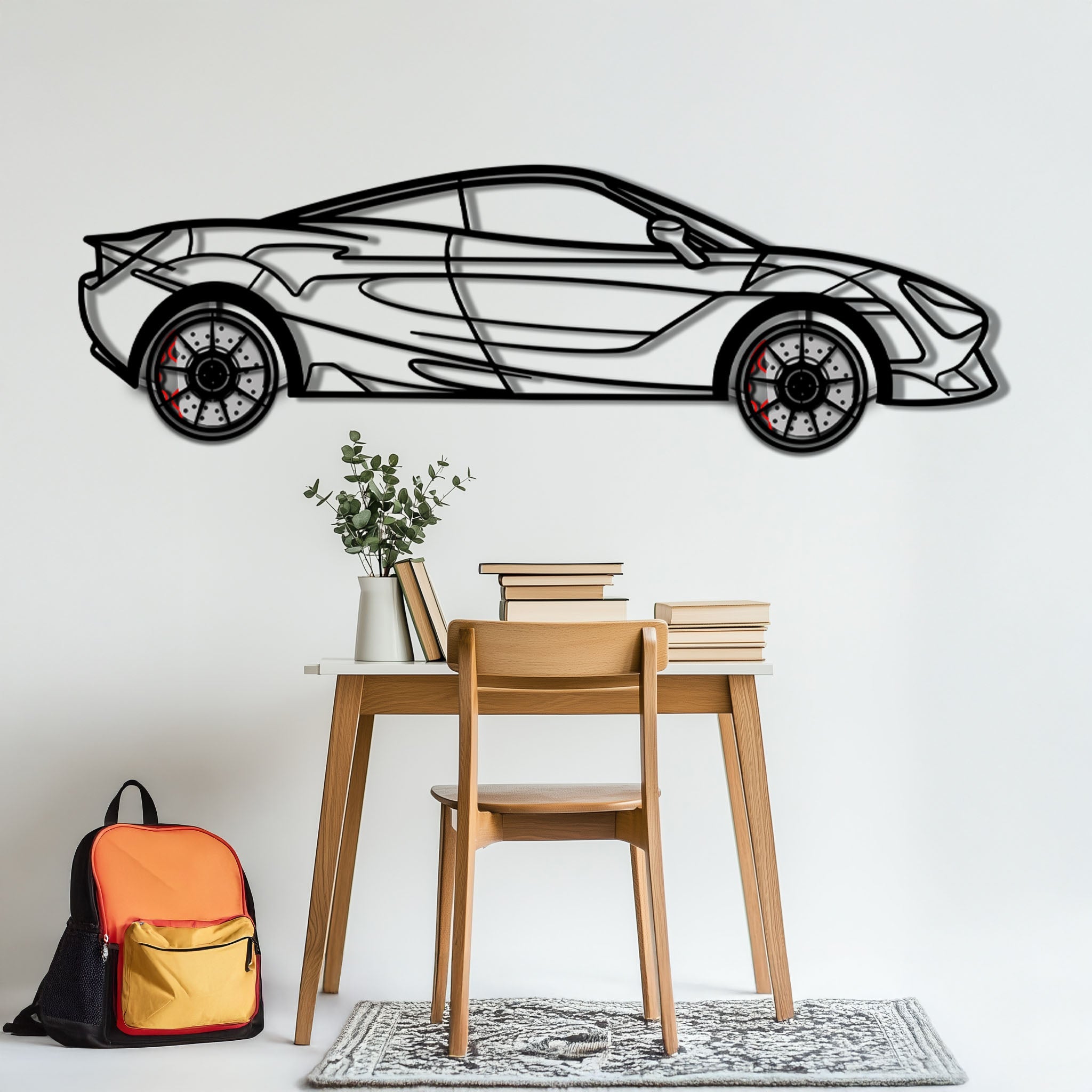 McLaren 720S Metal Car Wall Art with Rotating Wheels - British Supercar Silhouette - Interactive Automotive Wall Decor - KAFMEKA149 by Enova Art