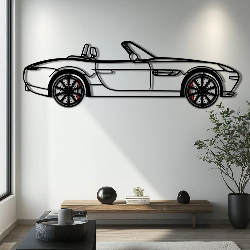 BMW Z8 Metal Car Wall Art with Rotating Wheels - Classic Luxury Roadster Silhouette - Interactive Automotive Wall Decor - KAFMEKA115 by Enova Art