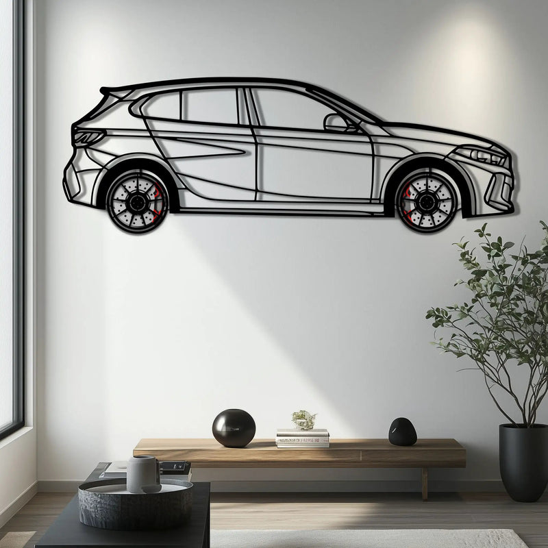 BMW 135i F40 Metal Car Wall Art with Rotating Wheels - M Performance Hatchback Silhouette - Interactive Automotive Decor - KAFMEKA102 by Enova Art