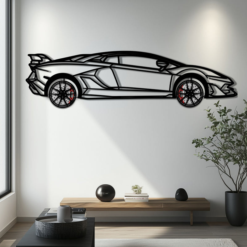 Lamborghini Aventador Metal Car Wall Art with Rotating Wheels - Italian V12 Hypercar Silhouette - Interactive Automotive Wall Decor - KAFMEKA145 by Enova Art